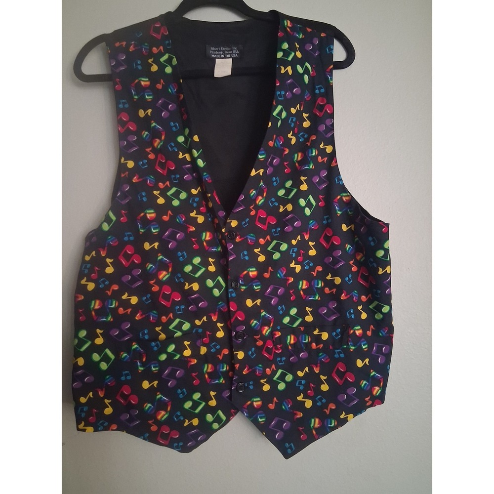 Albert Elovitz Mens XL Music Note Vest Rainbow Tuxedo Waistcoat Made in USA